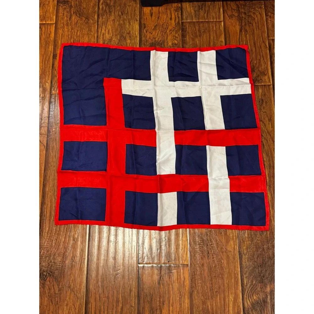 Sally Gee Scarf Women Red Blue White Vintage Silk Rayon Geometric
